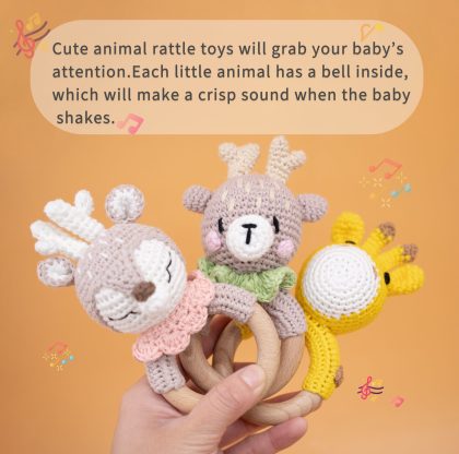Baby Crochet Animal Rattle Wooden Toys